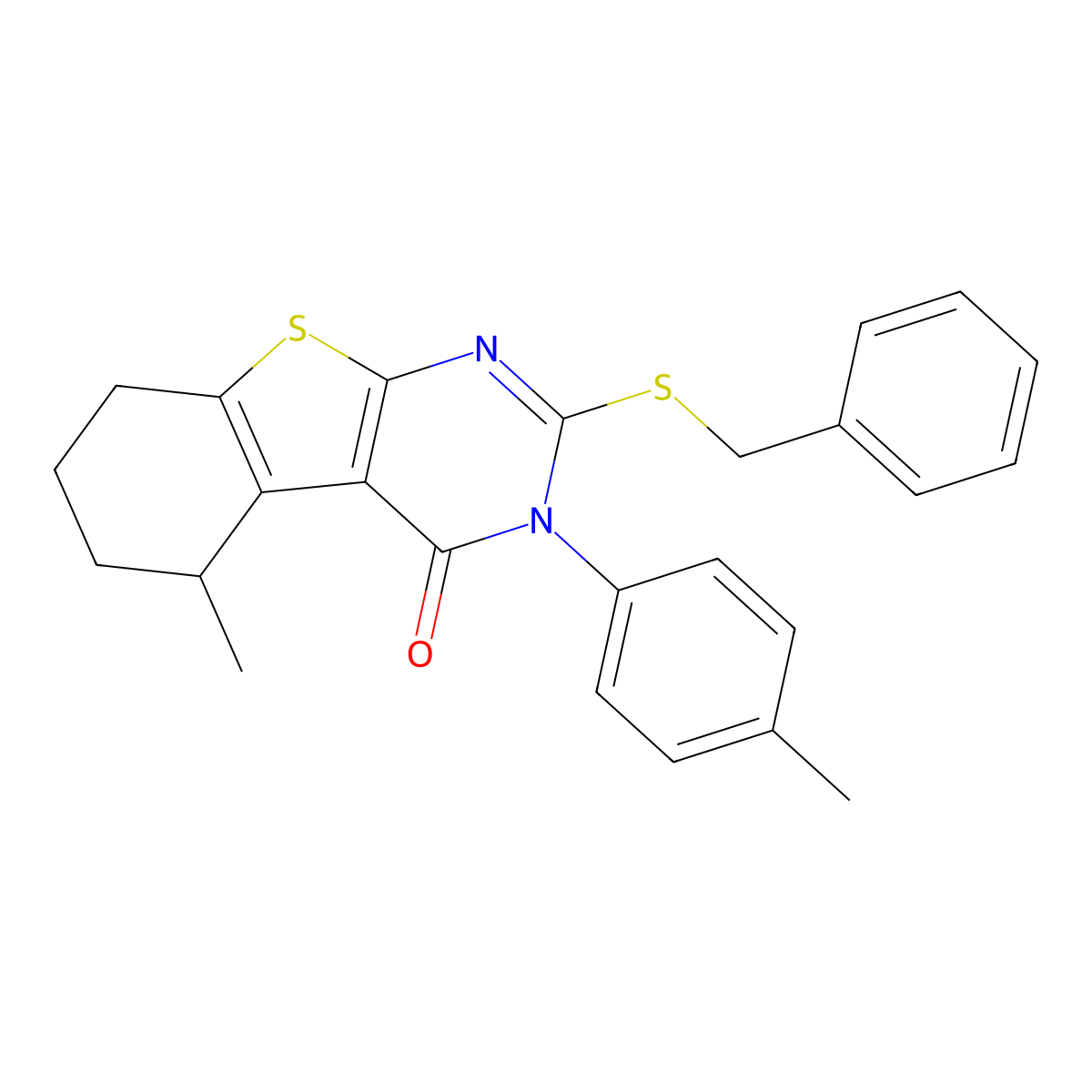 2-Benzylsulfanyl-5-methyl-3-(4-methylphenyl)-5,6,7,8-tetrahydro-[1]benzothiolo[2,3-d]pyrimidin-4-one molecular structure, CAS 383372-48-3