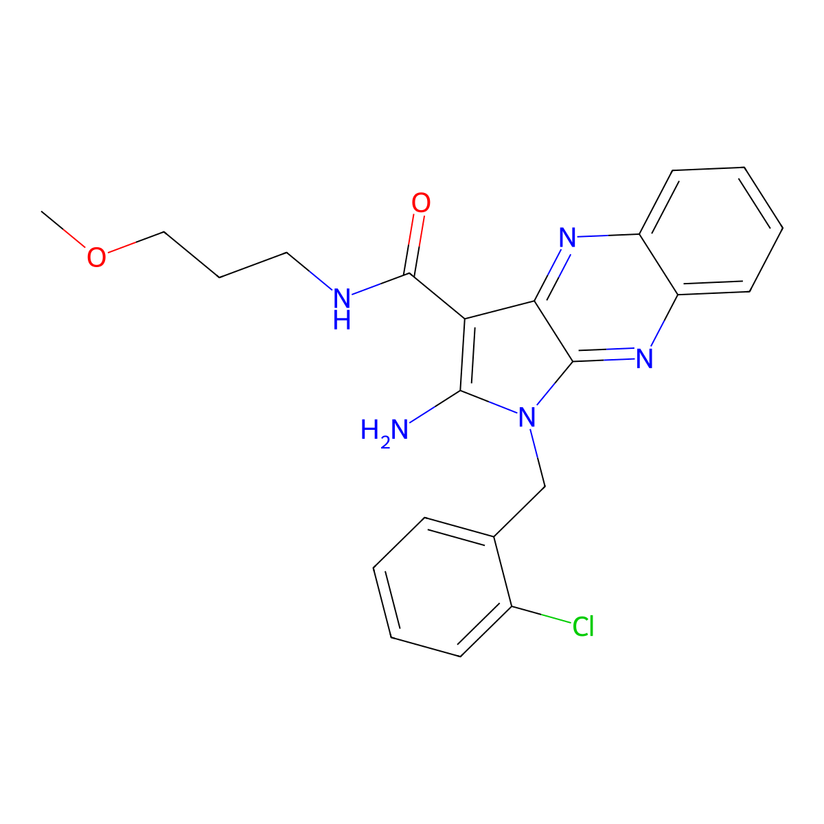 2-amino-1-(2-chlorobenzyl)-N-(3-methoxypropyl)-1H-pyrrolo[2,3-b]quinoxaline-3-carboxamide molecular structure, CAS 383372-53-0