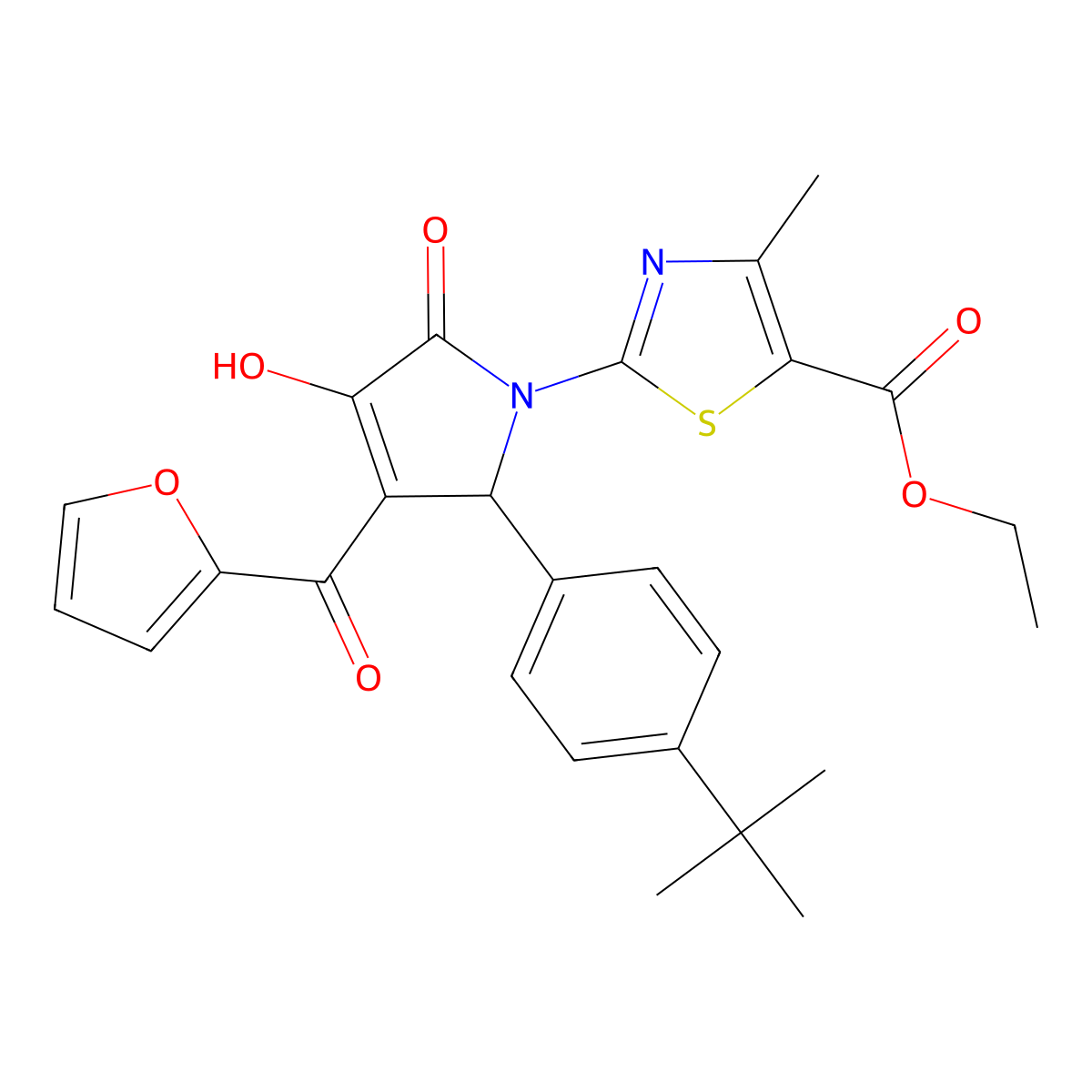 ethyl 2-[2-(4-tert-butylphenyl)-3-(furan-2-carbonyl)-4-hydroxy-5-oxo-2H-pyrrol-1-yl]-4-methyl-1,3-thiazole-5-carboxylate molecular structure, CAS 383372-68-7