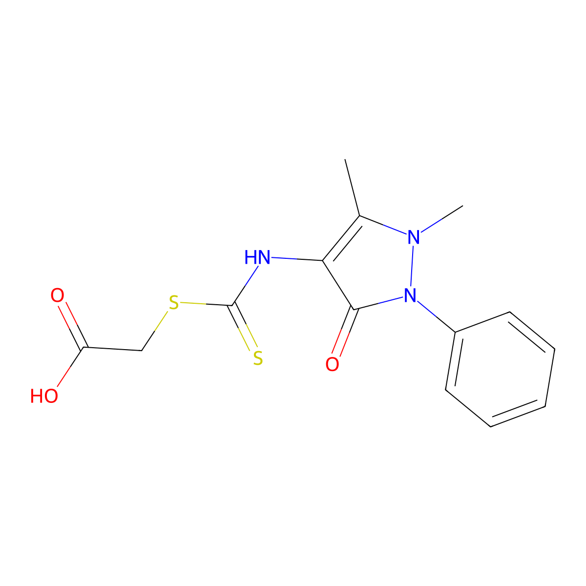 {[(1,5-dimethyl-3-oxo-2-phenyl-2,3-dihydro-1H-pyrazol-4-yl)carbamothioyl]sulfanyl}acetic acid molecular structure, CAS 383372-79-0