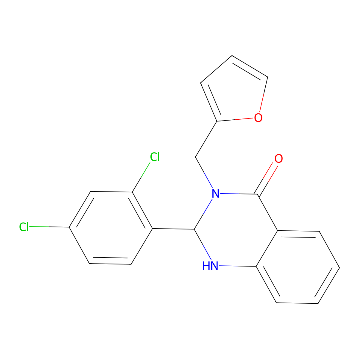 2-(2,4-dichlorophenyl)-3-(furan-2-ylmethyl)-2,3-dihydroquinazolin-4(1H)-one molecular structure, CAS 383372-82-5