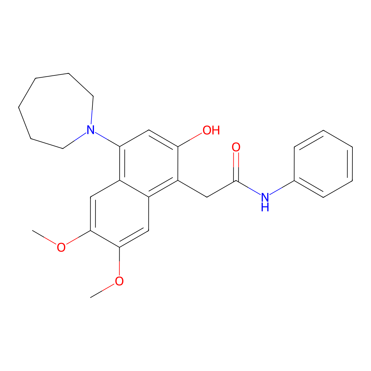 2-(4-(azepan-1-yl)-2-hydroxy-6,7-dimethoxynaphthalen-1-yl)-N-phenylacetamide molecular structure, CAS 383374-91-2