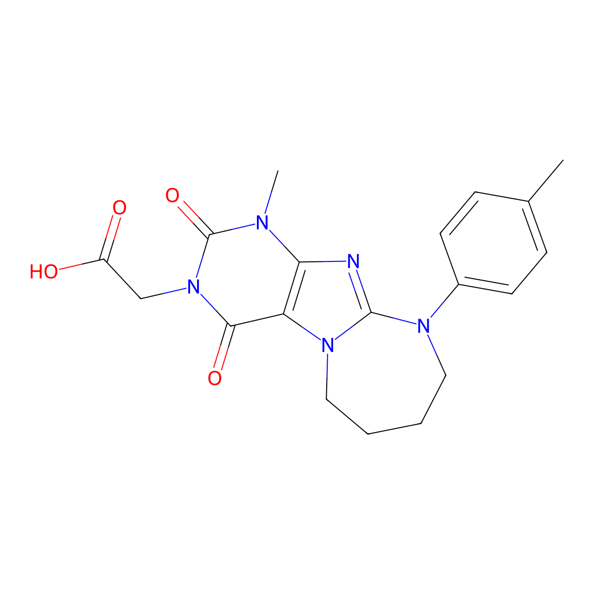 2-[1-Methyl-10-(4-methylphenyl)-2,4-dioxo-6,7,8,9-tetrahydropurino[7,8-a][1,3]diazepin-3-yl]acetic acid molecular structure, CAS 383377-41-1