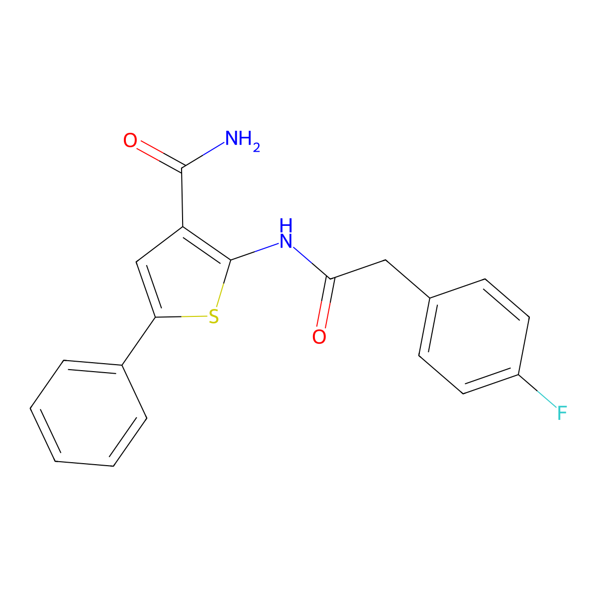 2-[2-(4-Fluorophenyl)acetamido]-5-phenylthiophene-3-carboxamide molecular structure, CAS 383380-11-8
