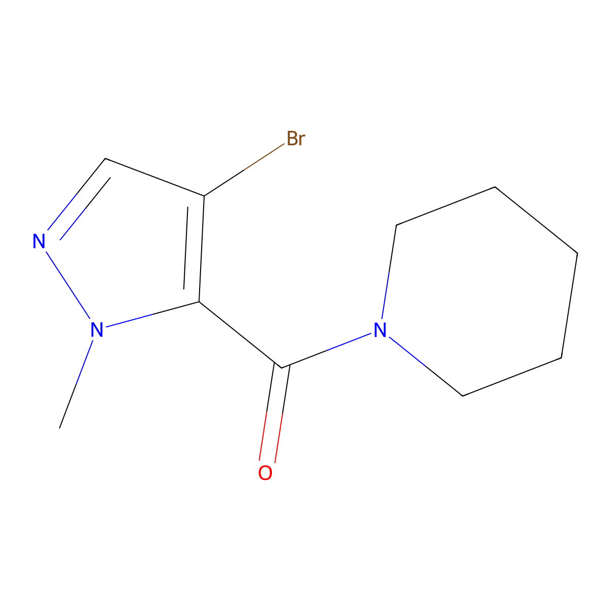 (4-bromo-1-methyl-1H-pyrazol-5-yl)(piperidin-1-yl)methanone molecular structure, CAS 383381-82-6