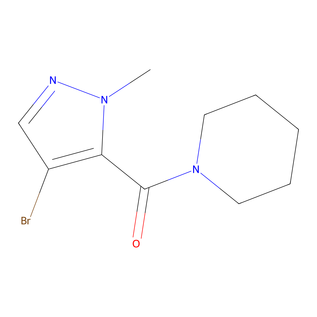 (4-bromo-1-methyl-1H-pyrazol-5-yl)(piperidin-1-yl)methanone molecular structure, CAS 383381-82-6