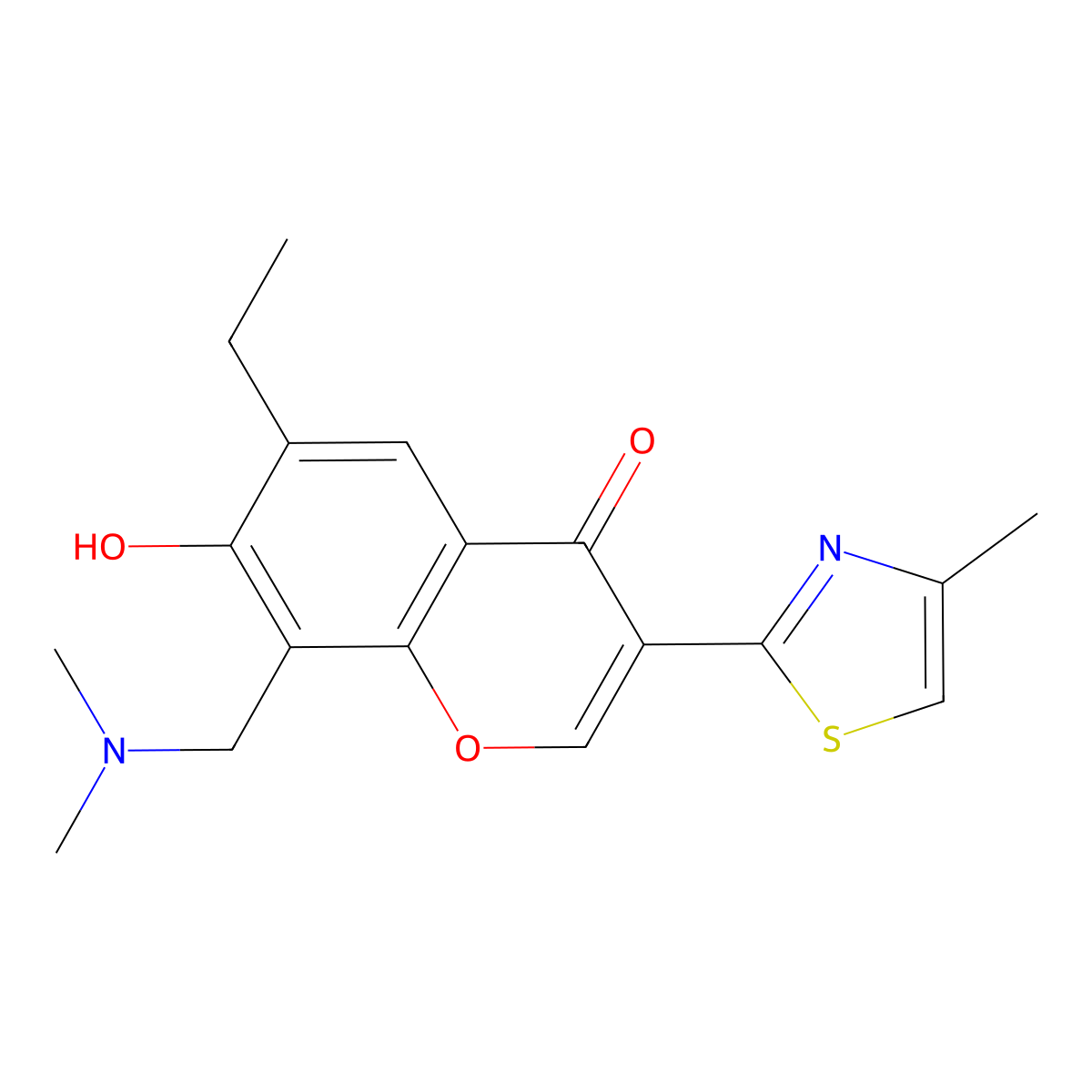 8-[(dimethylamino)methyl]-6-ethyl-7-hydroxy-3-(4-methyl-1,3-thiazol-2-yl)-4H-chromen-4-one molecular structure, CAS 383386-75-2