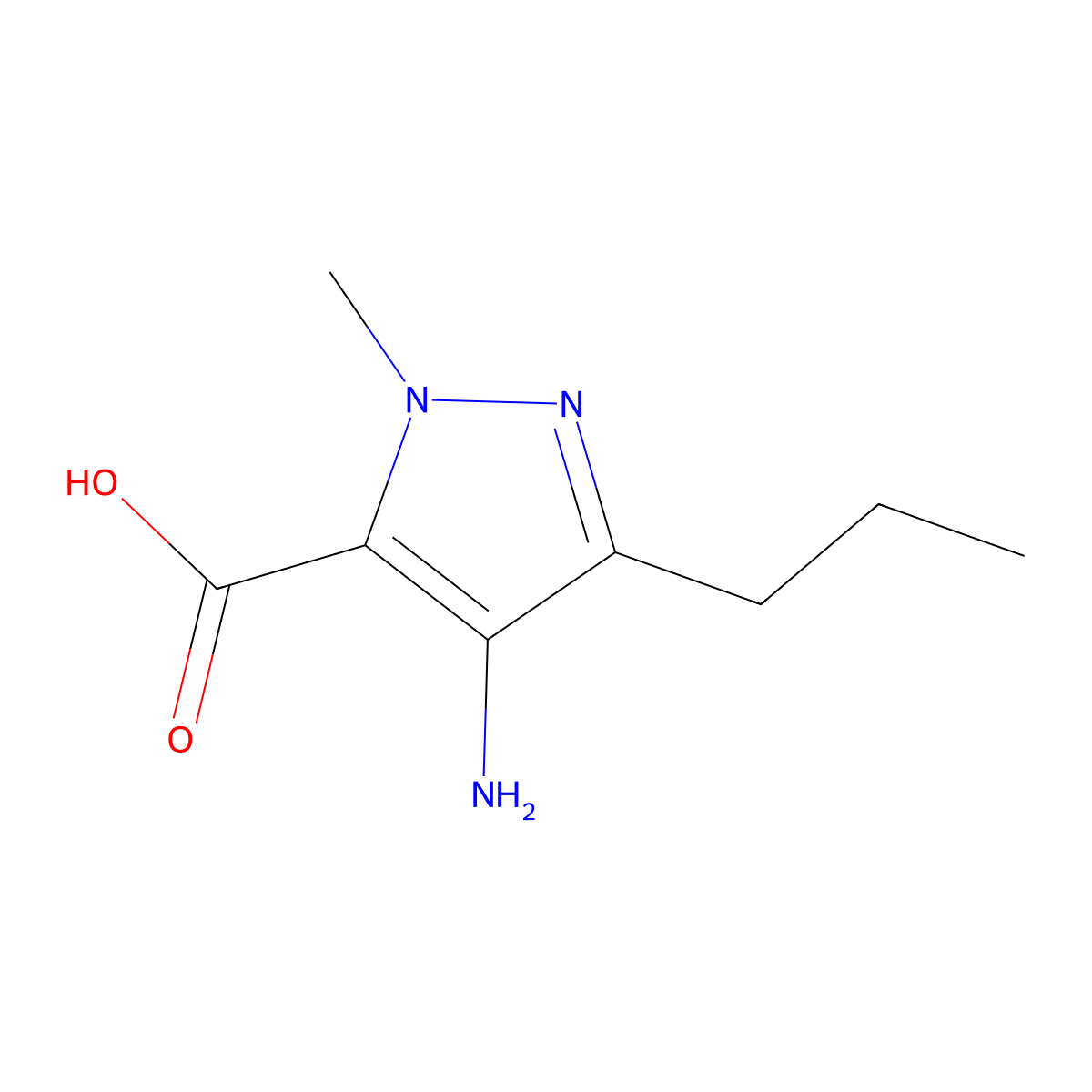 4-amino-1-methyl-3-propyl-1H-pyrazole-5-carboxylic acid molecular structure, CAS 383427-88-1