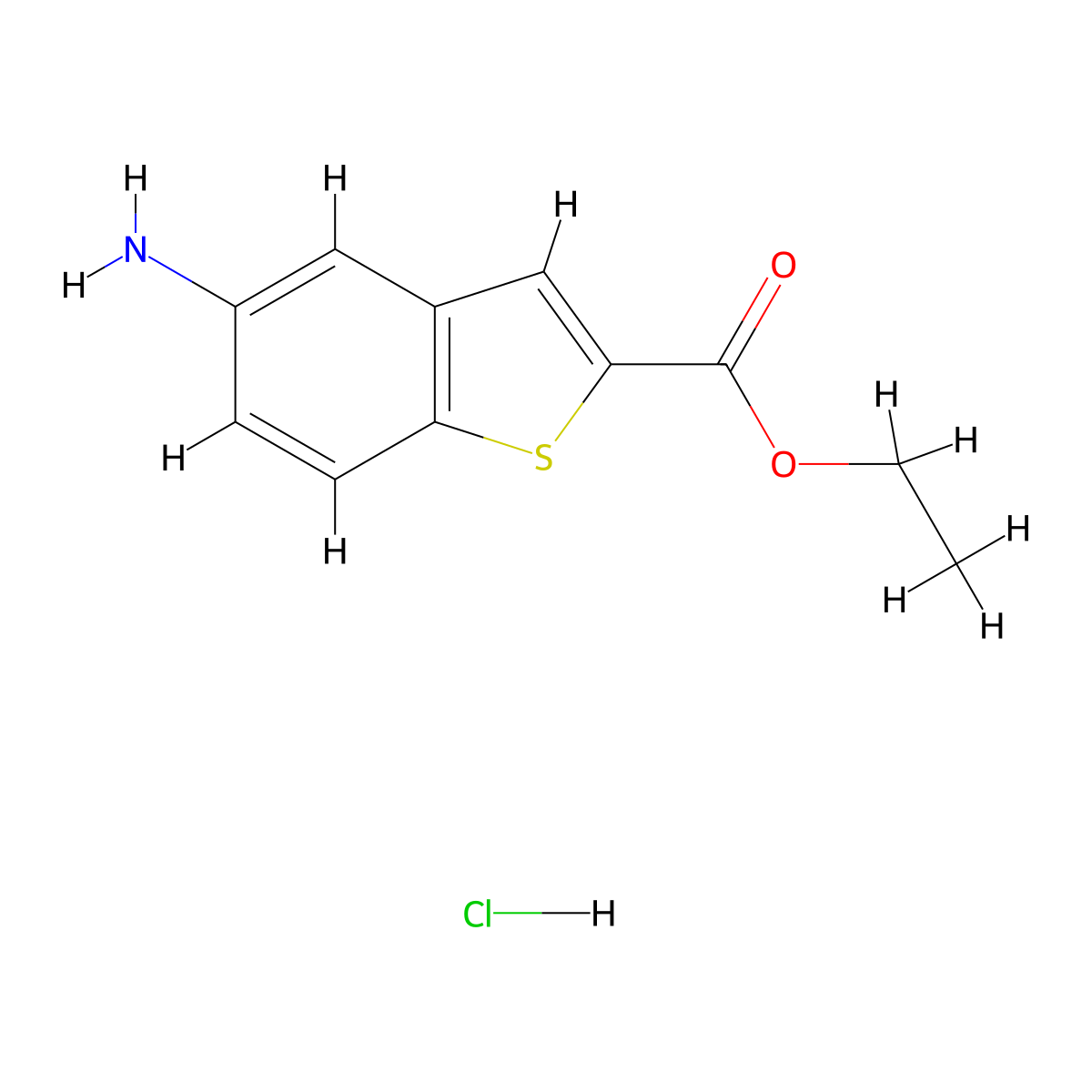 Ethyl 5-amino-1-benzothiophene-2-carboxylate hydrochloride molecular structure, CAS 383675-06-7