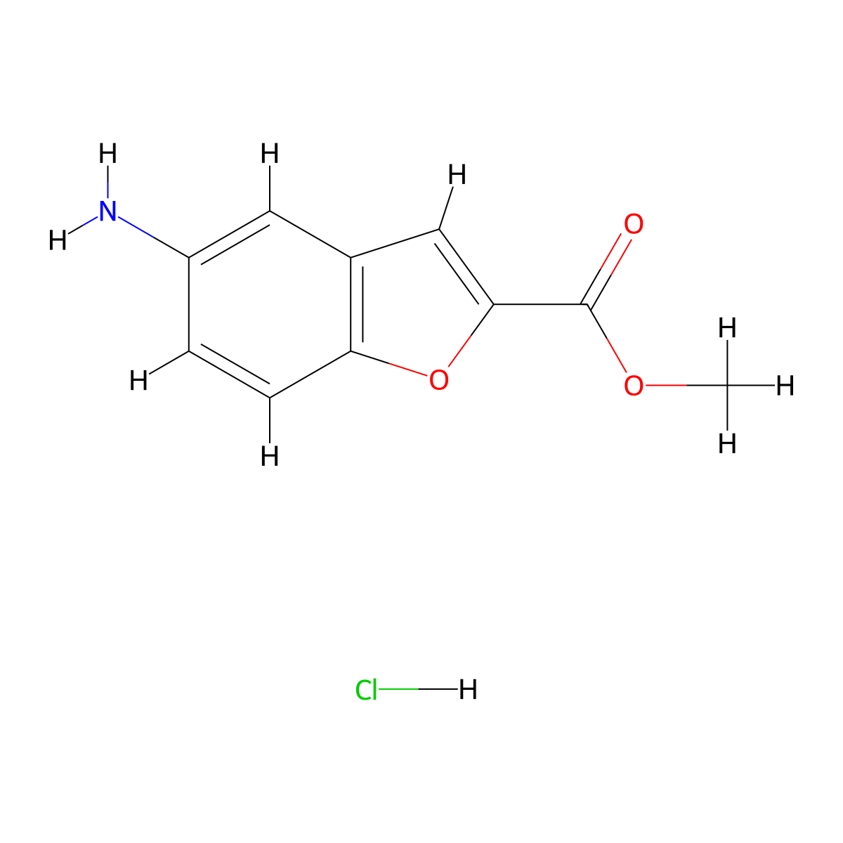 Methyl 5-amino-1-benzofuran-2-carboxylate hydrochloride molecular structure, CAS 383677-67-6