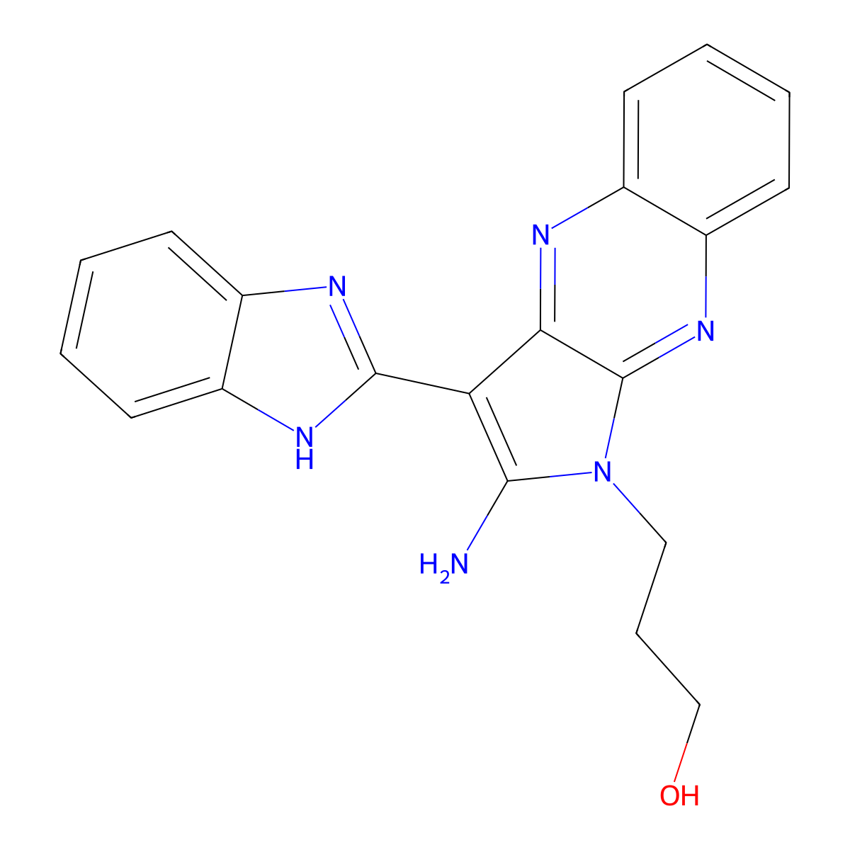 3-[2-amino-3-(1H-benzimidazol-2-yl)-1H-pyrrolo[2,3-b]quinoxalin-1-yl]propan-1-ol molecular structure, CAS 383877-43-8