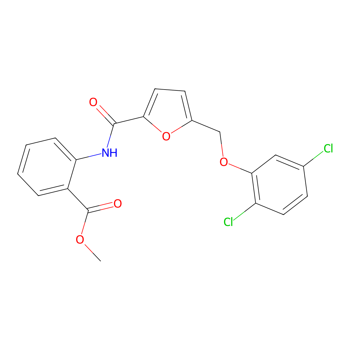 Methyl 2-({5-[(2,5-dichlorophenoxy)methyl]-2-furoyl}amino)benzoate molecular structure, CAS 383885-66-3