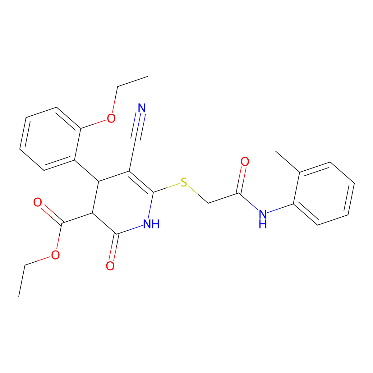 ethyl 5-cyano-4-(2-ethoxyphenyl)-6-[2-(2-methylanilino)-2-oxoethyl]sulfanyl-2-oxo-3,4-dihydro-1H-pyridine-3-carboxylate molecular structure, CAS 383892-09-9