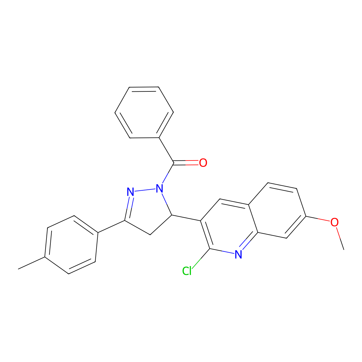 (5-(2-chloro-7-methoxyquinolin-3-yl)-3-(p-tolyl)-4,5-dihydro-1H-pyrazol-1-yl)(phenyl)methanone molecular structure, CAS 383892-19-1
