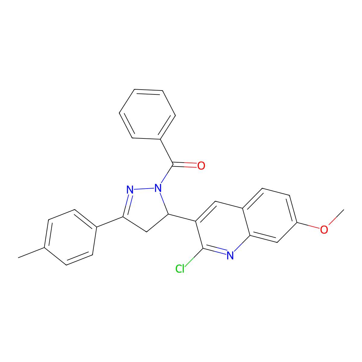 (5-(2-chloro-7-methoxyquinolin-3-yl)-3-(p-tolyl)-4,5-dihydro-1H-pyrazol-1-yl)(phenyl)methanone molecular structure, CAS 383892-19-1