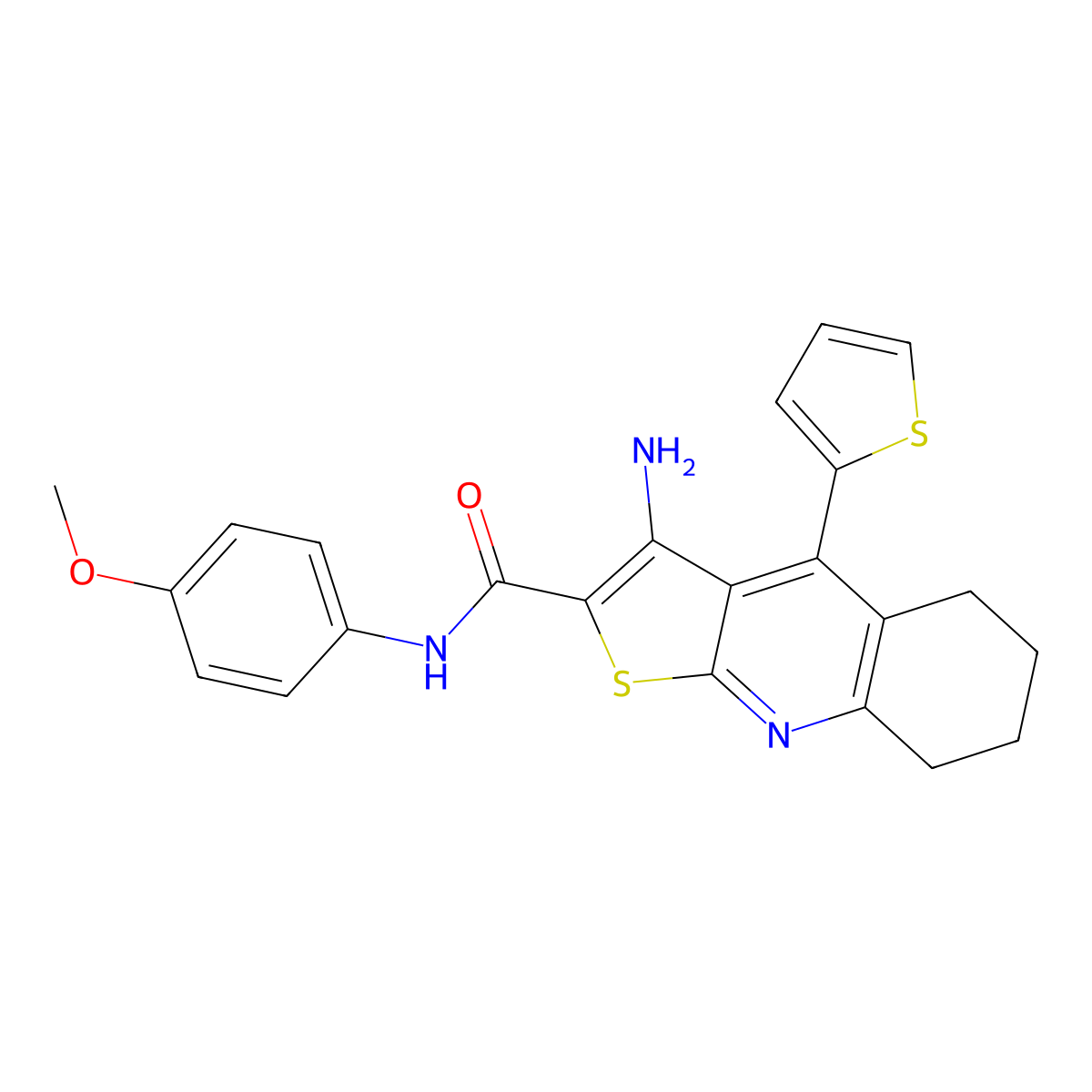 3-amino-N-(4-methoxyphenyl)-4-(thiophen-2-yl)-5,6,7,8-tetrahydrothieno[2,3-b]quinoline-2-carboxamide molecular structure, CAS 383892-63-5