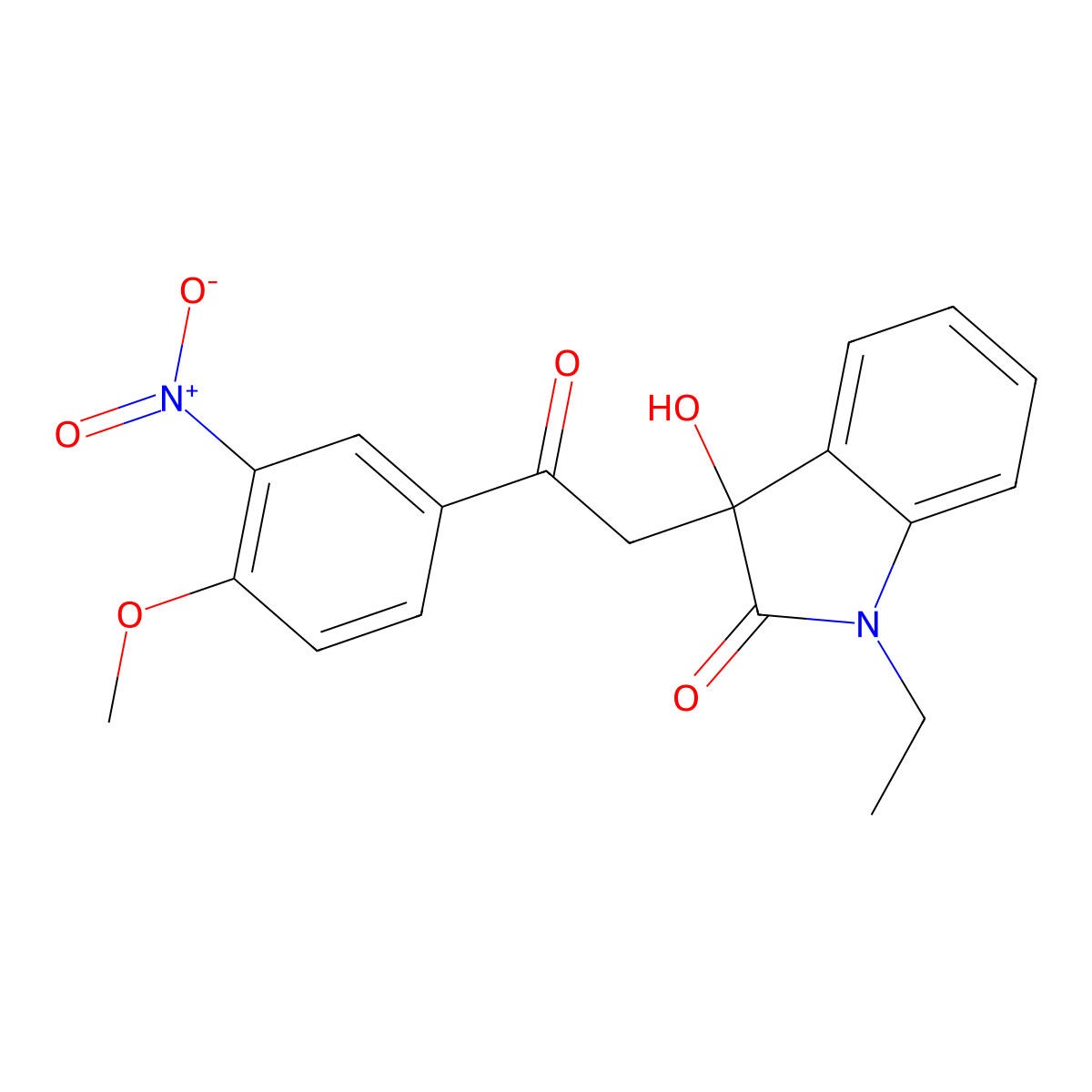 1-ethyl-3-hydroxy-3-[2-(4-methoxy-3-nitrophenyl)-2-oxoethyl]-1,3-dihydro-2H-indol-2-one molecular structure, CAS 383892-74-8