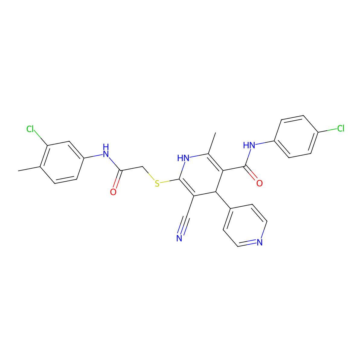 6-({[(3-Chloro-4-methylphenyl)carbamoyl]methyl}sulfanyl)-N-(4-chlorophenyl)-5-cyano-2-methyl-1,4-dihydro-[4,4'-bipyridine]-3-carboxamide molecular structure, CAS 383893-45-6
