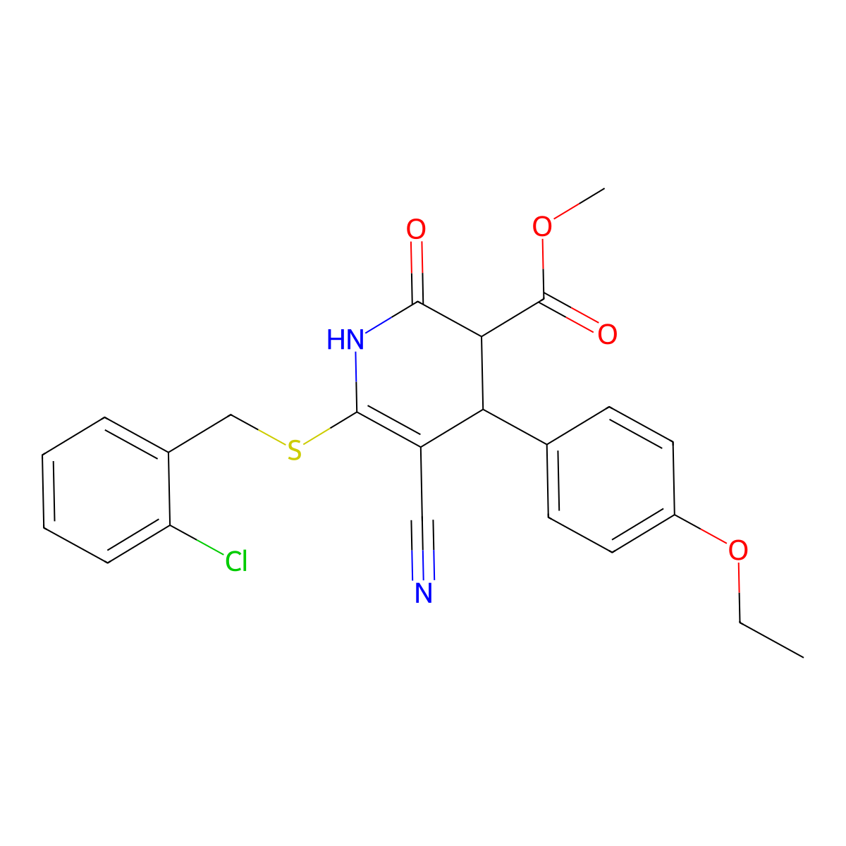 Methyl 6-((2-chlorobenzyl)thio)-5-cyano-4-(4-ethoxyphenyl)-2-oxo-1,2,3,4-tetrahydropyridine-3-carboxylate molecular structure, CAS 383893-86-5