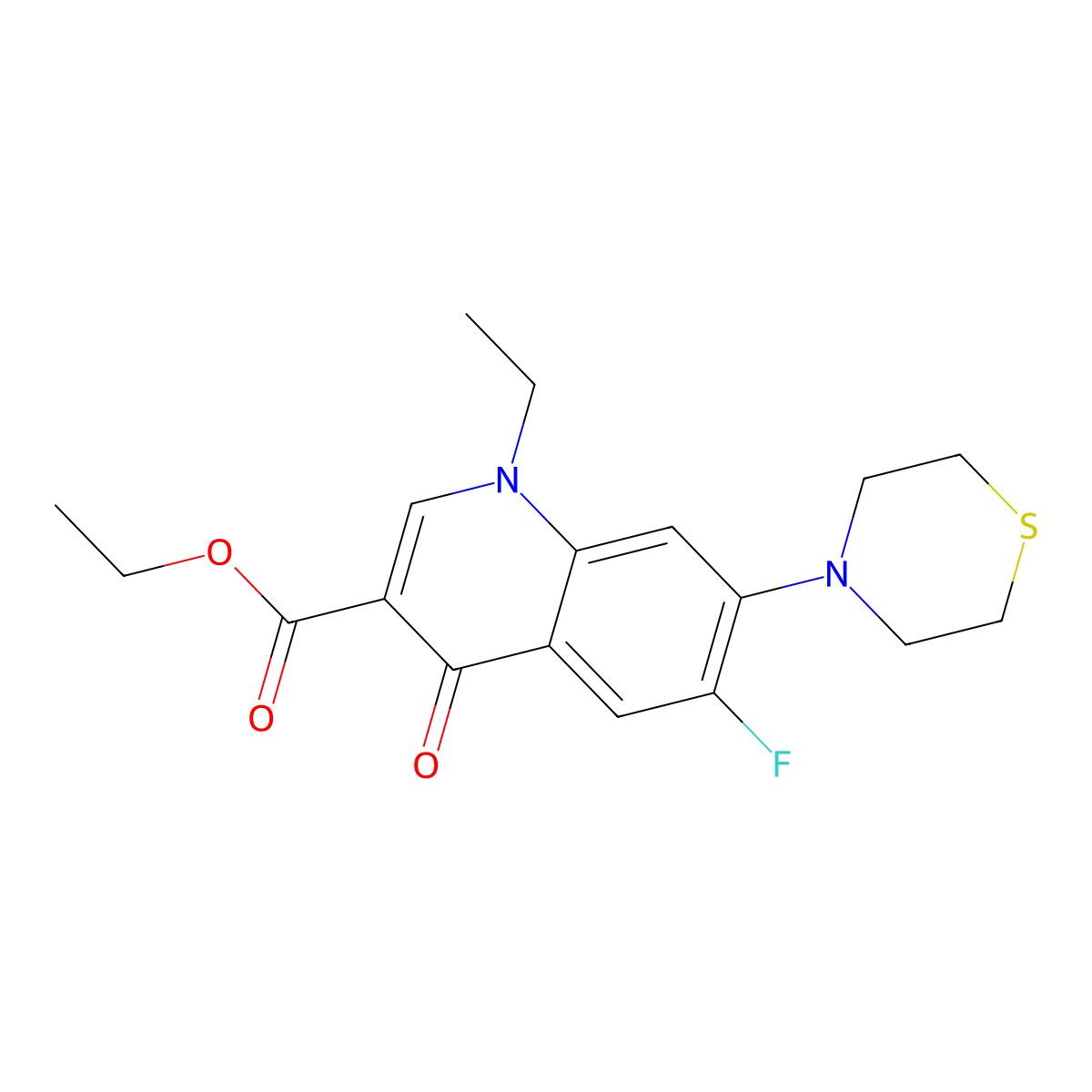 Ethyl 1-ethyl-6-fluoro-4-oxo-7-thiomorpholin-4-ylquinoline-3-carboxylate molecular structure, CAS 383894-04-0