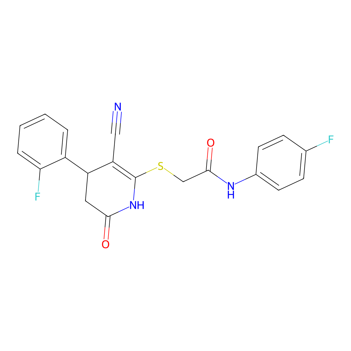 2-{[3-cyano-4-(2-fluorophenyl)-6-oxo-1,4,5,6-tetrahydropyridin-2-yl]sulfanyl}-N-(4-fluorophenyl)acetamide molecular structure, CAS 383894-05-1