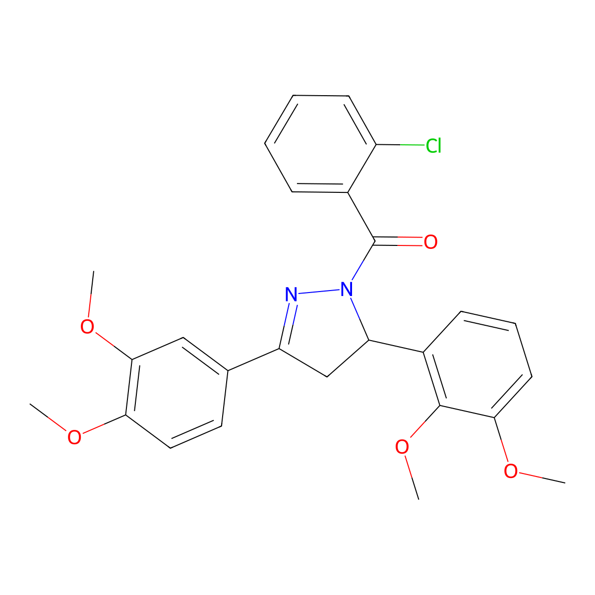 (2-chlorophenyl)(5-(2,3-dimethoxyphenyl)-3-(3,4-dimethoxyphenyl)-4,5-dihydro-1H-pyrazol-1-yl)methanone molecular structure, CAS 383894-10-8