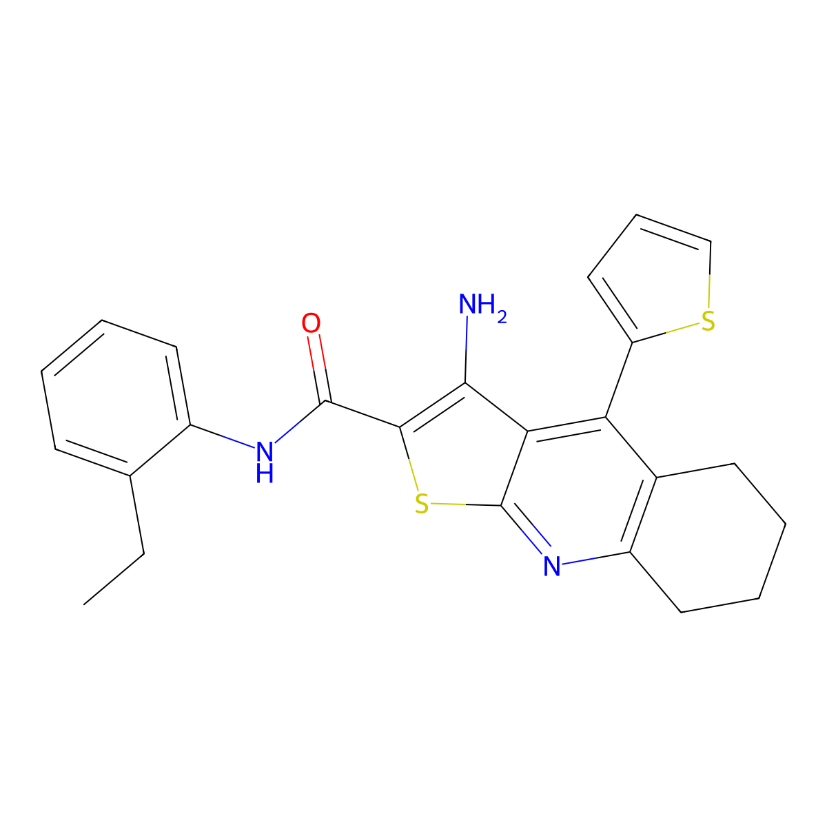 3-amino-N-(2-ethylphenyl)-4-(thiophen-2-yl)-5,6,7,8-tetrahydrothieno[2,3-b]quinoline-2-carboxamide molecular structure, CAS 383894-17-5