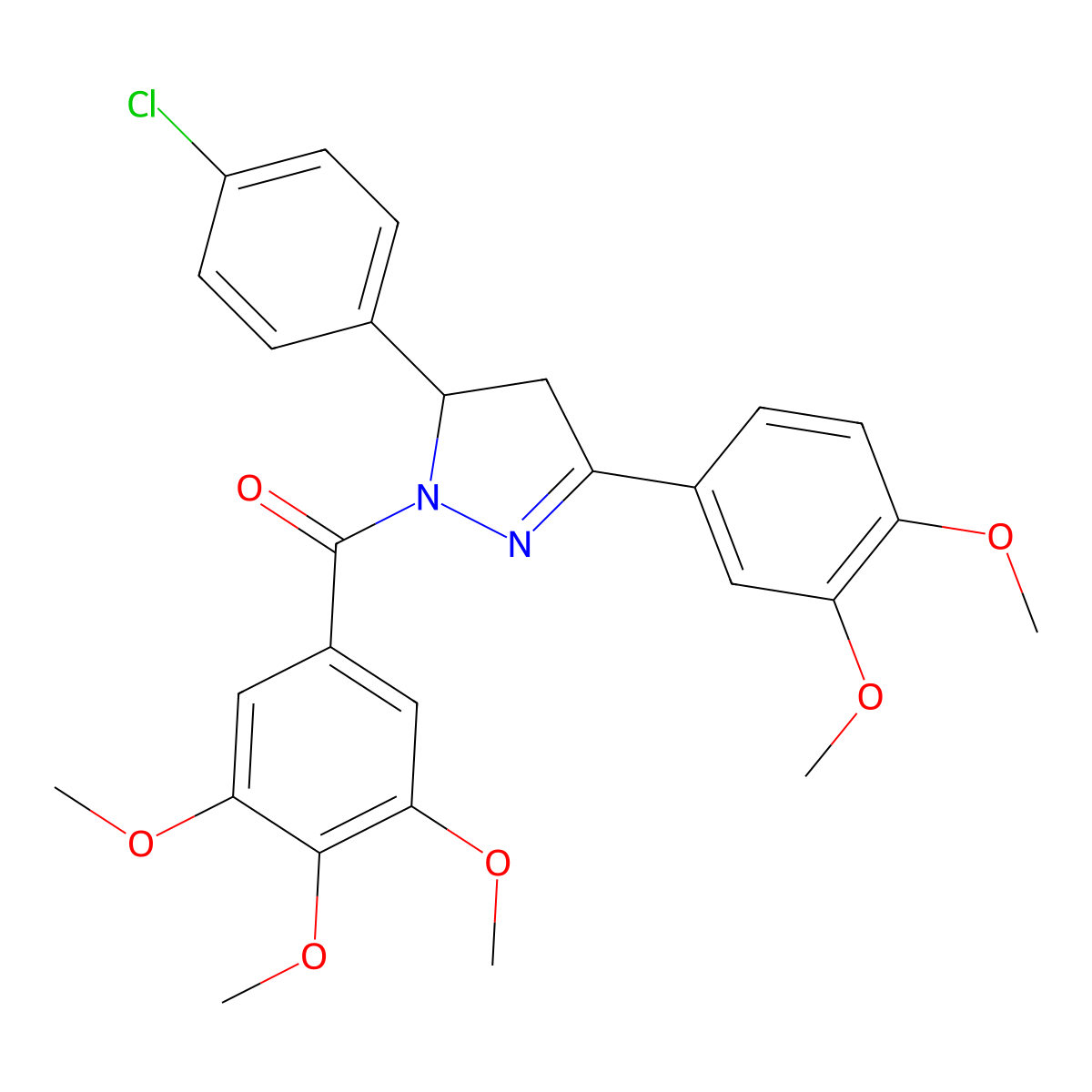 (5-(4-chlorophenyl)-3-(3,4-dimethoxyphenyl)-4,5-dihydro-1H-pyrazol-1-yl)(3,4,5-trimethoxyphenyl)methanone molecular structure, CAS 383894-39-1