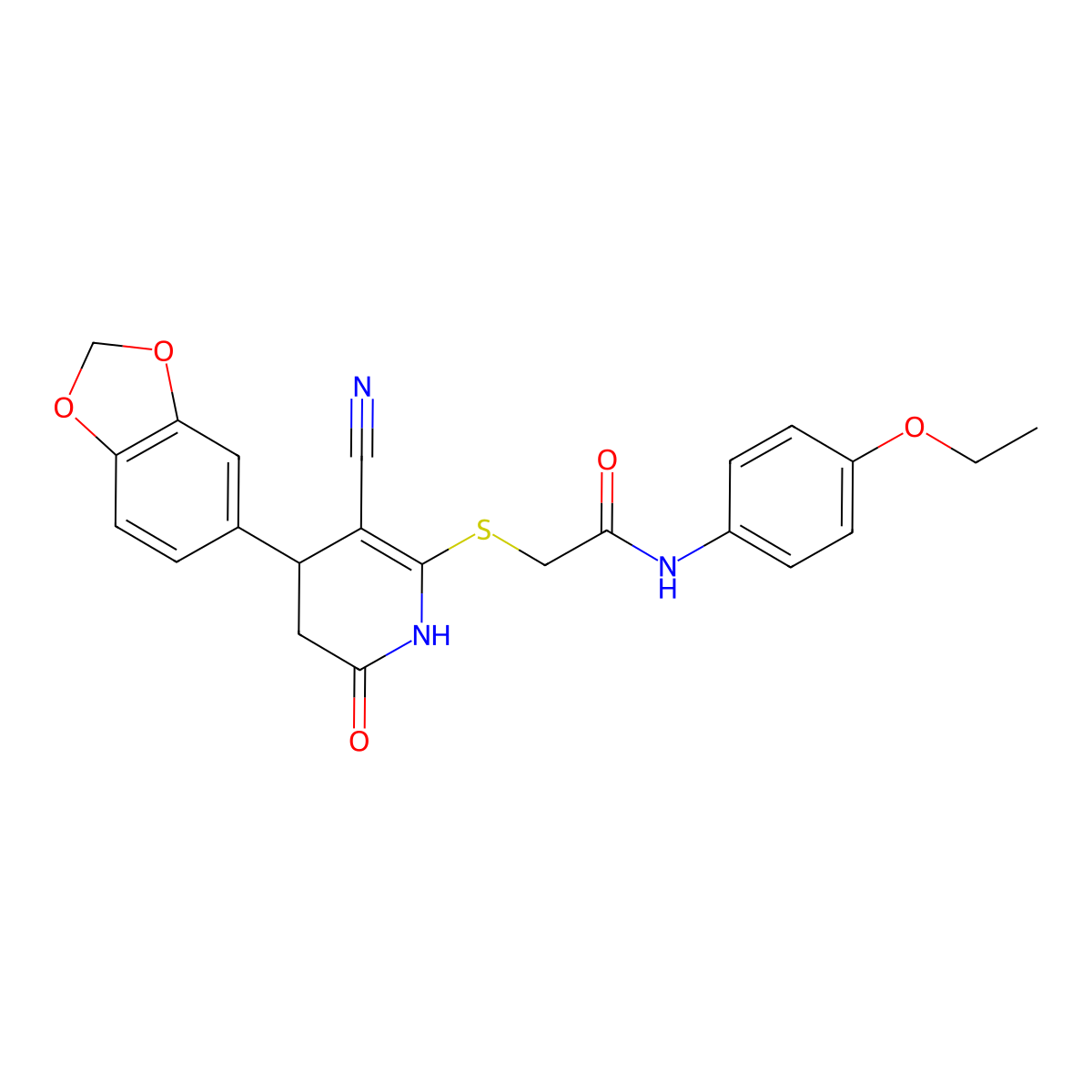 2-((4-(benzo[d][1,3]dioxol-5-yl)-3-cyano-6-oxo-1,4,5,6-tetrahydropyridin-2-yl)thio)-N-(4-ethoxyphenyl)acetamide molecular structure, CAS 383894-56-2
