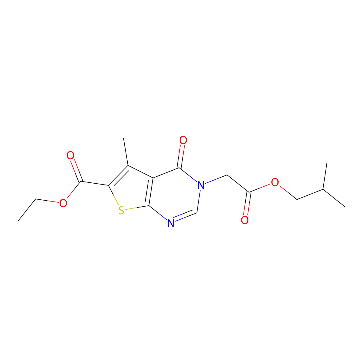 Ethyl 3-(2-isobutoxy-2-oxoethyl)-5-methyl-4-oxo-3,4-dihydrothieno[2,3-d]pyrimidine-6-carboxylate molecular structure, CAS 383894-71-1