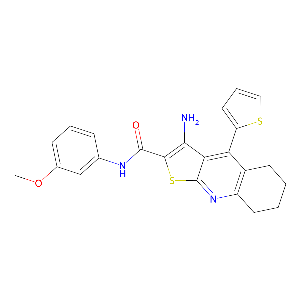 3-amino-N-(3-methoxyphenyl)-4-(thiophen-2-yl)-5,6,7,8-tetrahydrothieno[2,3-b]quinoline-2-carboxamide molecular structure, CAS 383895-04-3