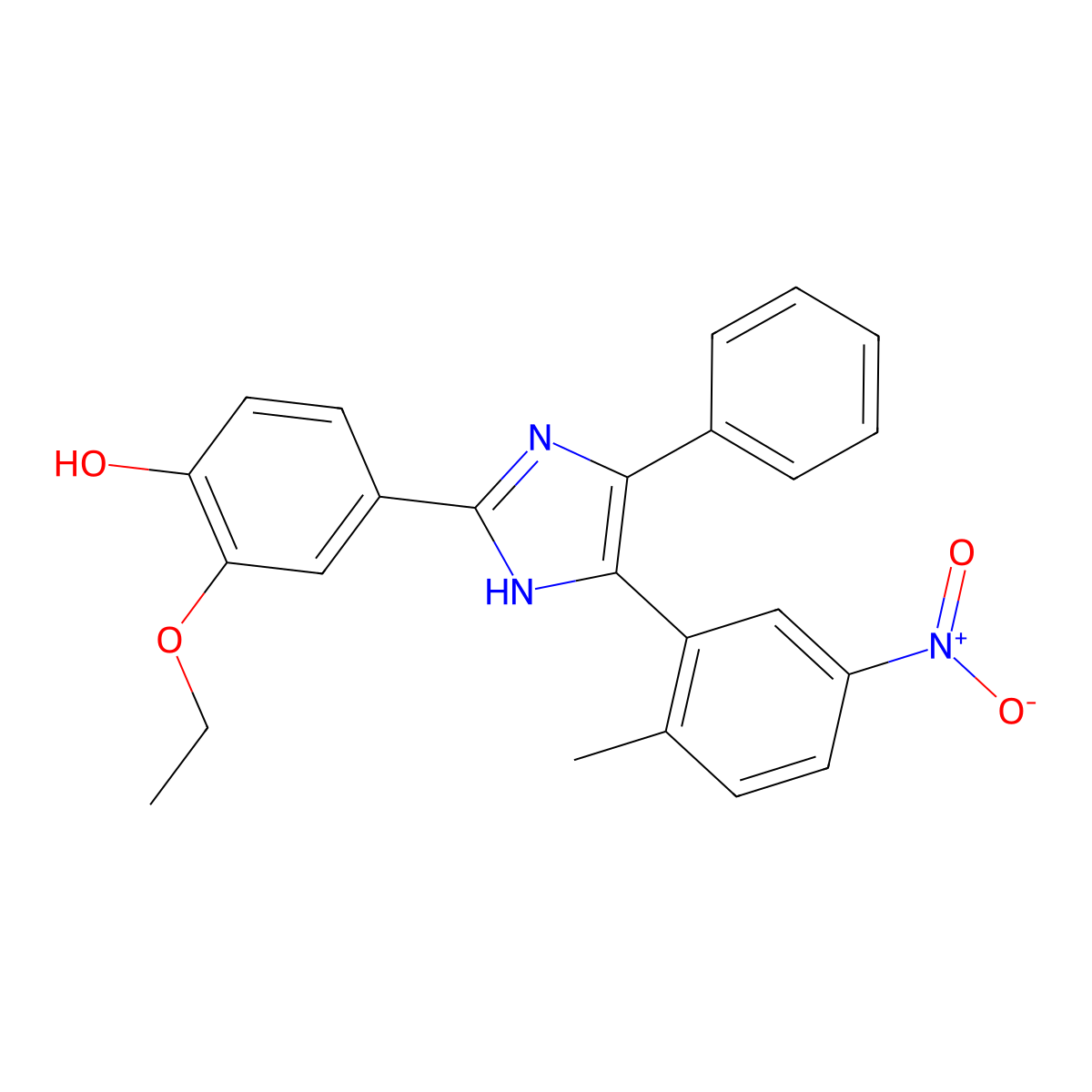 2-ethoxy-4-(5-(2-methyl-5-nitrophenyl)-4-phenyl-1H-imidazol-2-yl)phenol molecular structure, CAS 383895-13-4