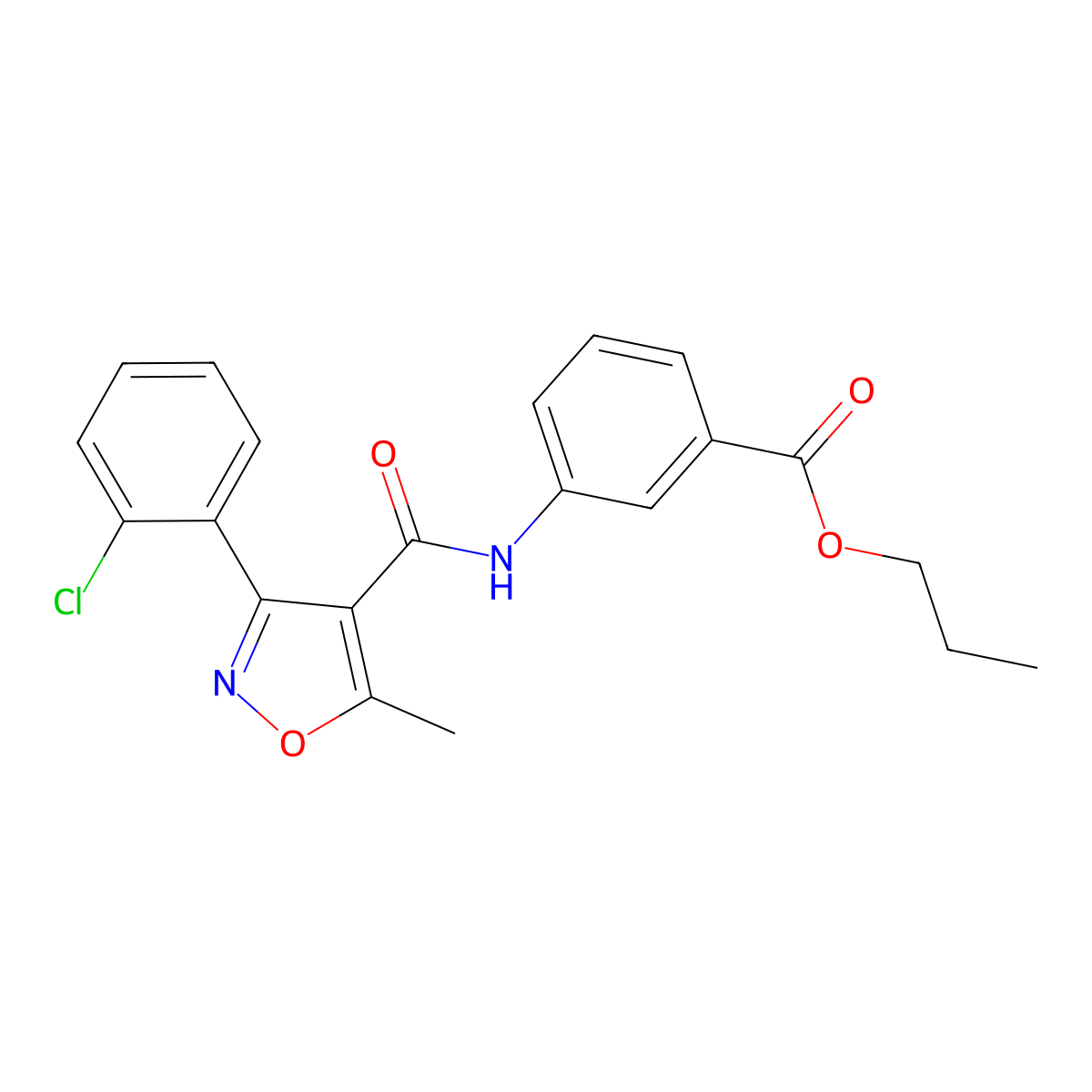 Propyl 3-{[3-(2-chlorophenyl)-5-methylisoxazol-4-yl]carbonylamino}benzoate molecular structure, CAS 383895-22-5