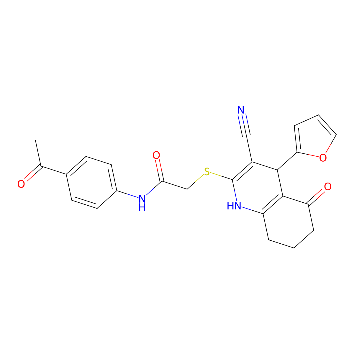 N-(4-acetylphenyl)-2-{[3-cyano-4-(furan-2-yl)-5-oxo-1,4,5,6,7,8-hexahydroquinolin-2-yl]sulfanyl}acetamide molecular structure, CAS 383895-41-8