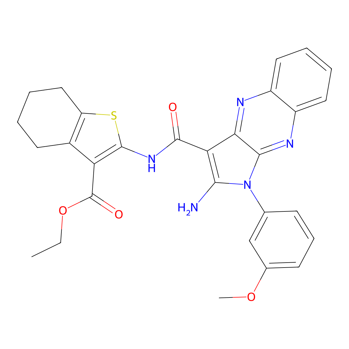 ethyl 2-({[2-amino-1-(3-methoxyphenyl)-1H-pyrrolo[2,3-b]quinoxalin-3-yl]carbonyl}amino)-4,5,6,7-tetrahydro-1-benzothiophene-3-carboxylate molecular structure, CAS 383895-62-3