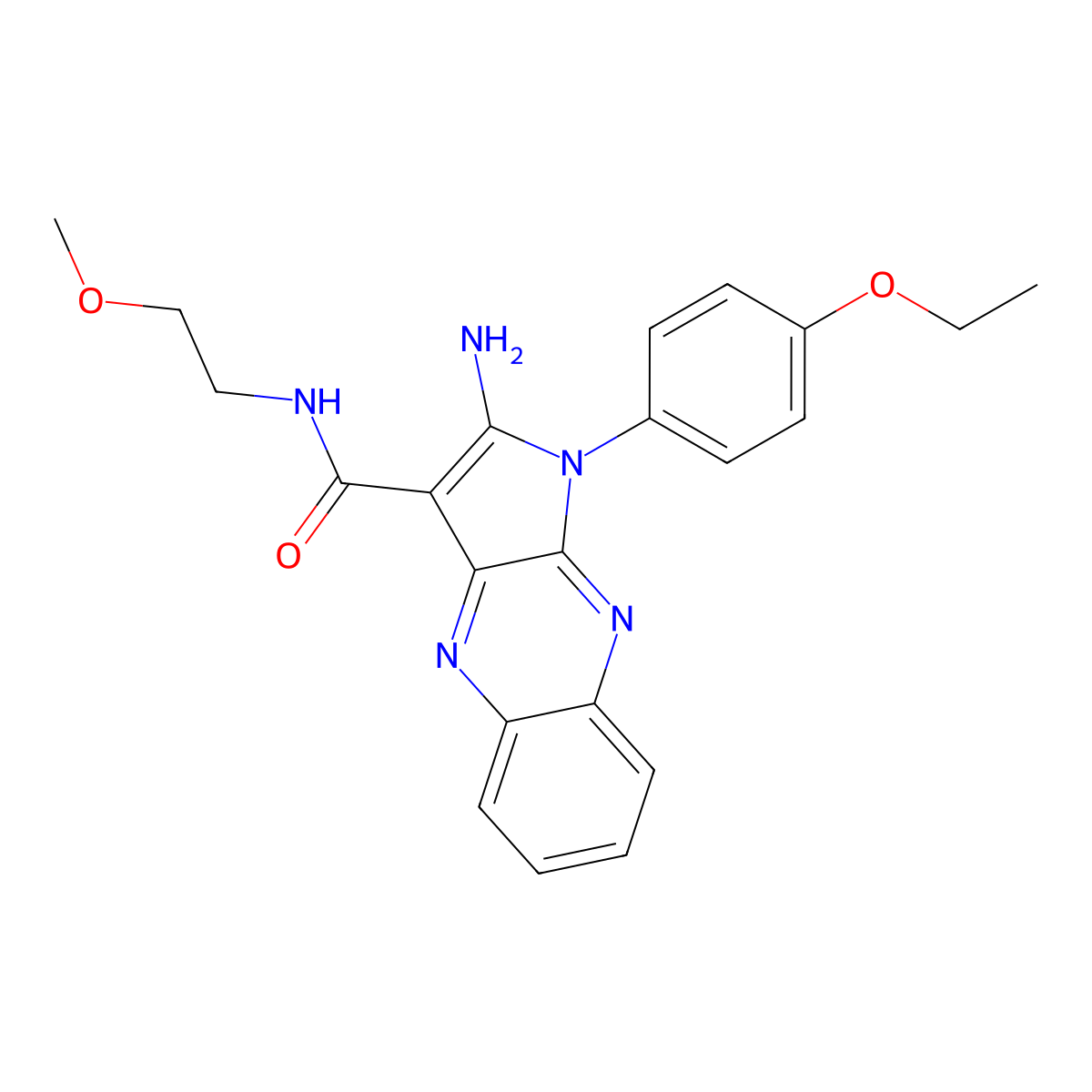 2-amino-1-(4-ethoxyphenyl)-N-(2-methoxyethyl)-1H-pyrrolo[2,3-b]quinoxaline-3-carboxamide molecular structure, CAS 383896-00-2