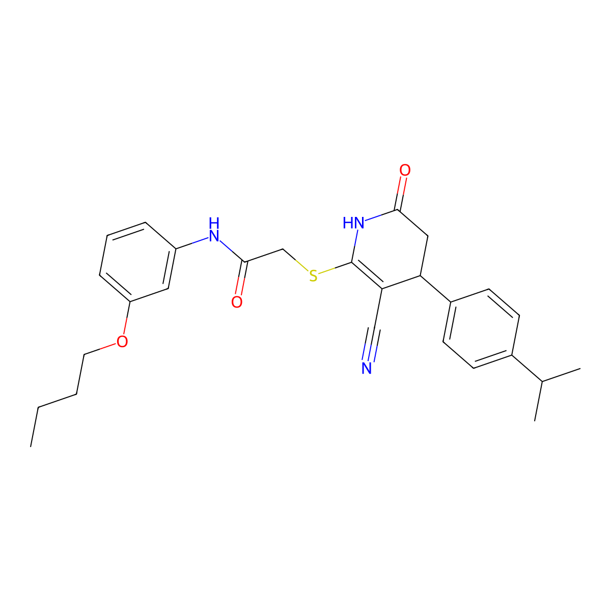N-(3-butoxyphenyl)-2-((3-cyano-4-(4-isopropylphenyl)-6-oxo-1,4,5,6-tetrahydropyridin-2-yl)thio)acetamide molecular structure, CAS 383896-30-8