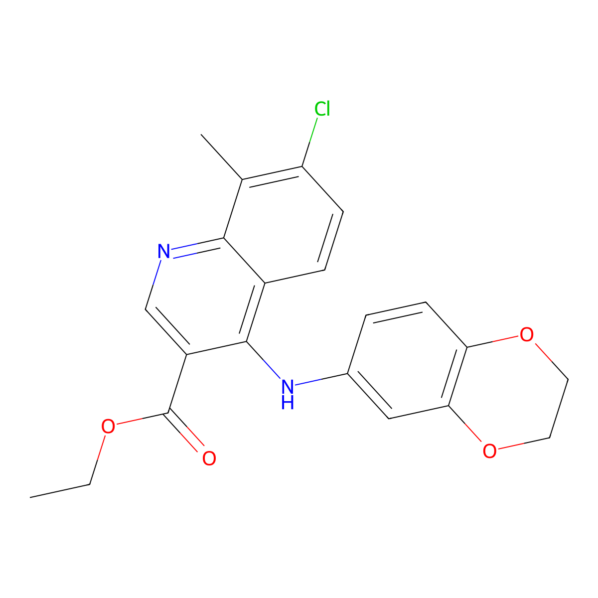 Ethyl 7-chloro-4-(2,3-dihydro-1,4-benzodioxin-6-ylamino)-8-methylquinoline-3-carboxylate molecular structure, CAS 383896-37-5