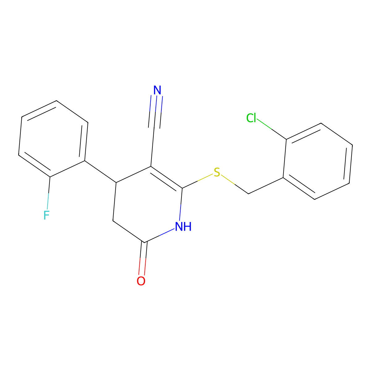 6-[(2-chlorophenyl)methylsulfanyl]-4-(2-fluorophenyl)-2-oxo-3,4-dihydro-1H-pyridine-5-carbonitrile molecular structure, CAS 383896-55-7