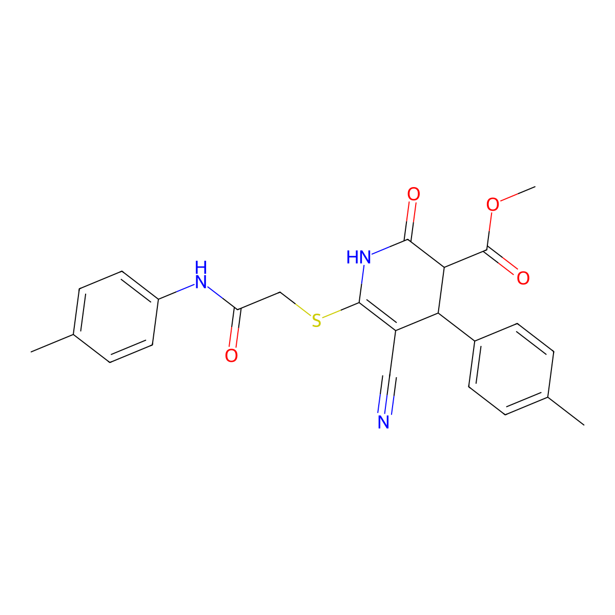 Methyl 5-cyano-2-hydroxy-4-(4-methylphenyl)-6-({2-[(4-methylphenyl)amino]-2-oxoethyl}sulfanyl)-3,4-dihydropyridine-3-carboxylate molecular structure, CAS 383896-61-5