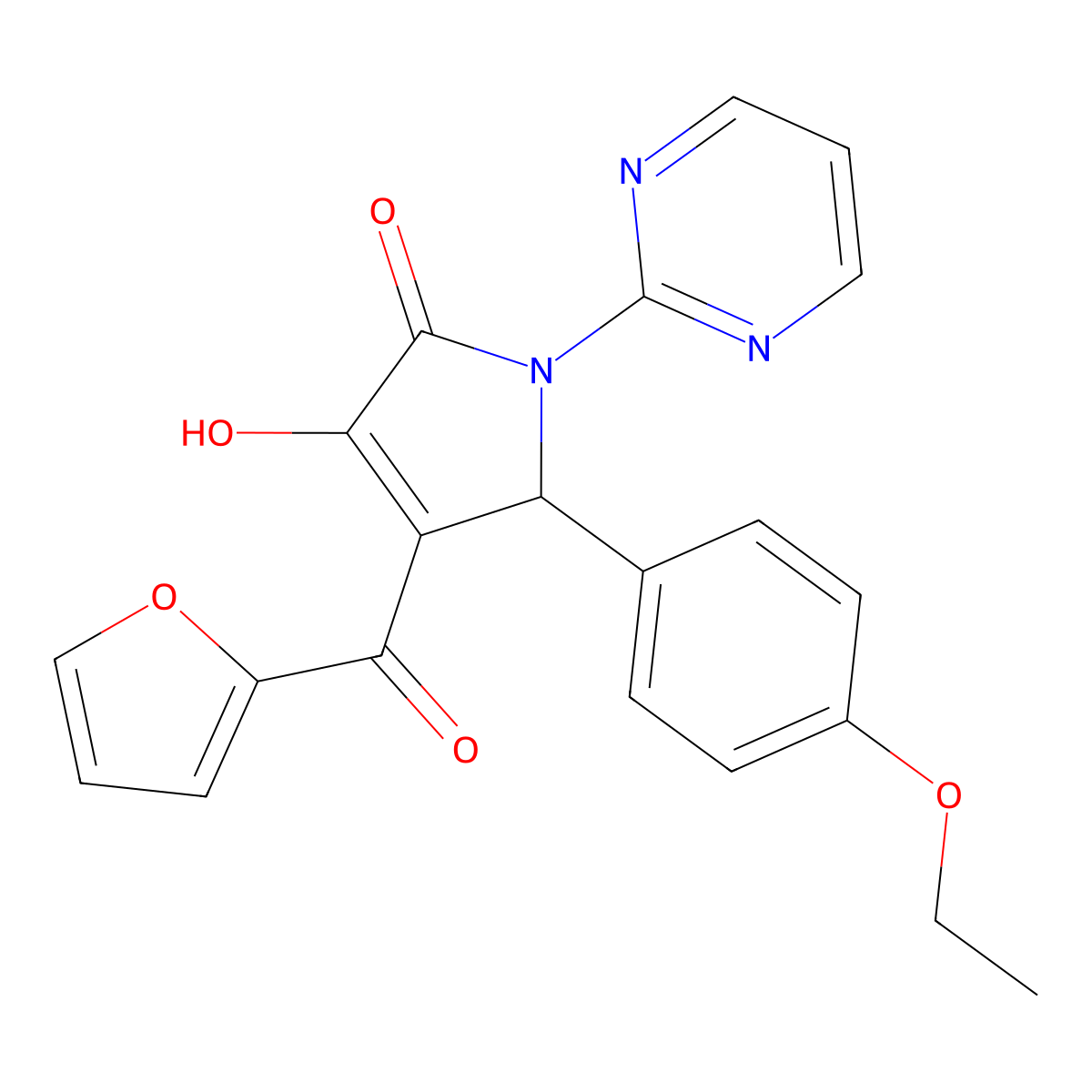 (4E)-5-(4-ethoxyphenyl)-4-[furan-2-yl(hydroxy)methylidene]-1-(pyrimidin-2-yl)pyrrolidine-2,3-dione molecular structure, CAS 383898-37-1