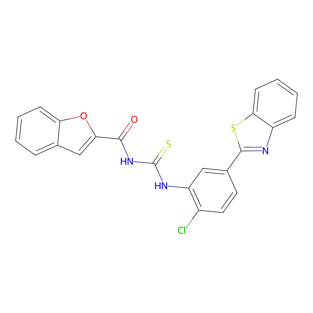 N-[[5-(1,3-benzothiazol-2-yl)-2-chlorophenyl]carbamothioyl]-1-benzofuran-2-carboxamide molecular structure, CAS 383898-49-5
