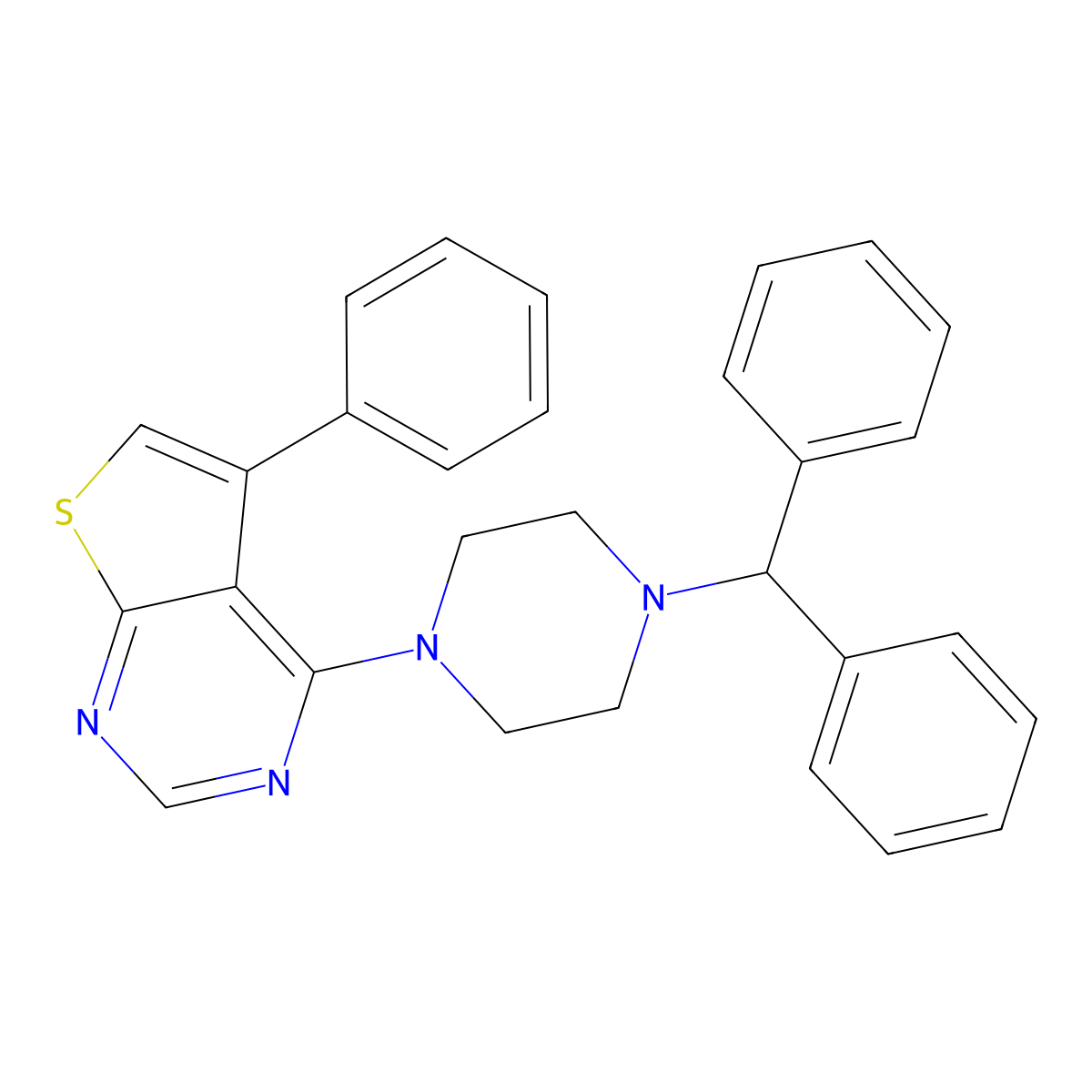 4-[4-(Diphenylmethyl)piperazin-1-yl]-5-phenylthieno[2,3-d]pyrimidine molecular structure, CAS 383898-51-9