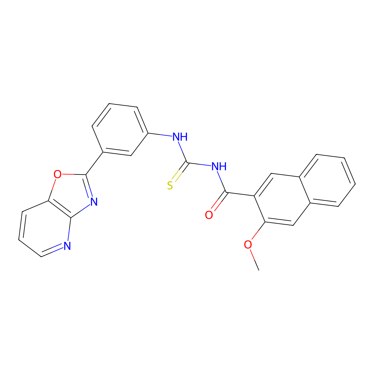 3-methoxy-N-[[3-([1,3]oxazolo[4,5-b]pyridin-2-yl)phenyl]carbamothioyl]naphthalene-2-carboxamide molecular structure, CAS 383898-56-4