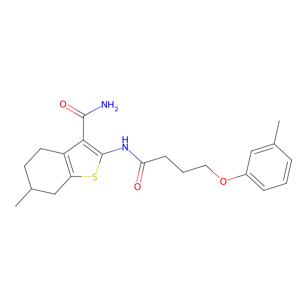 6-Methyl-2-{[4-(3-methylphenoxy)butanoyl]amino}-4,5,6,7-tetrahydro-1-benzothiophene-3-carboxamide molecular structure, CAS 383898-60-0
