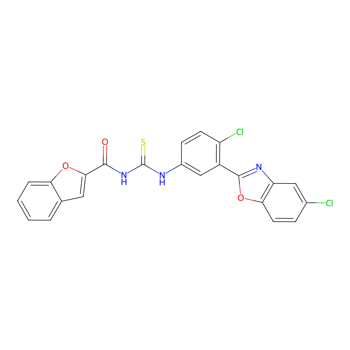 N-[[4-chloro-3-(5-chloro-1,3-benzoxazol-2-yl)phenyl]carbamothioyl]-1-benzofuran-2-carboxamide molecular structure, CAS 383898-73-5