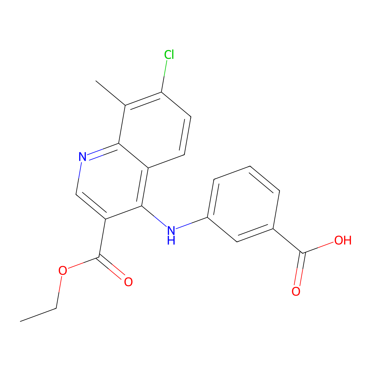 3-{[7-Chloro-3-(ethoxycarbonyl)-8-methylquinolin-4-yl]amino}benzoic acid molecular structure, CAS 383898-75-7