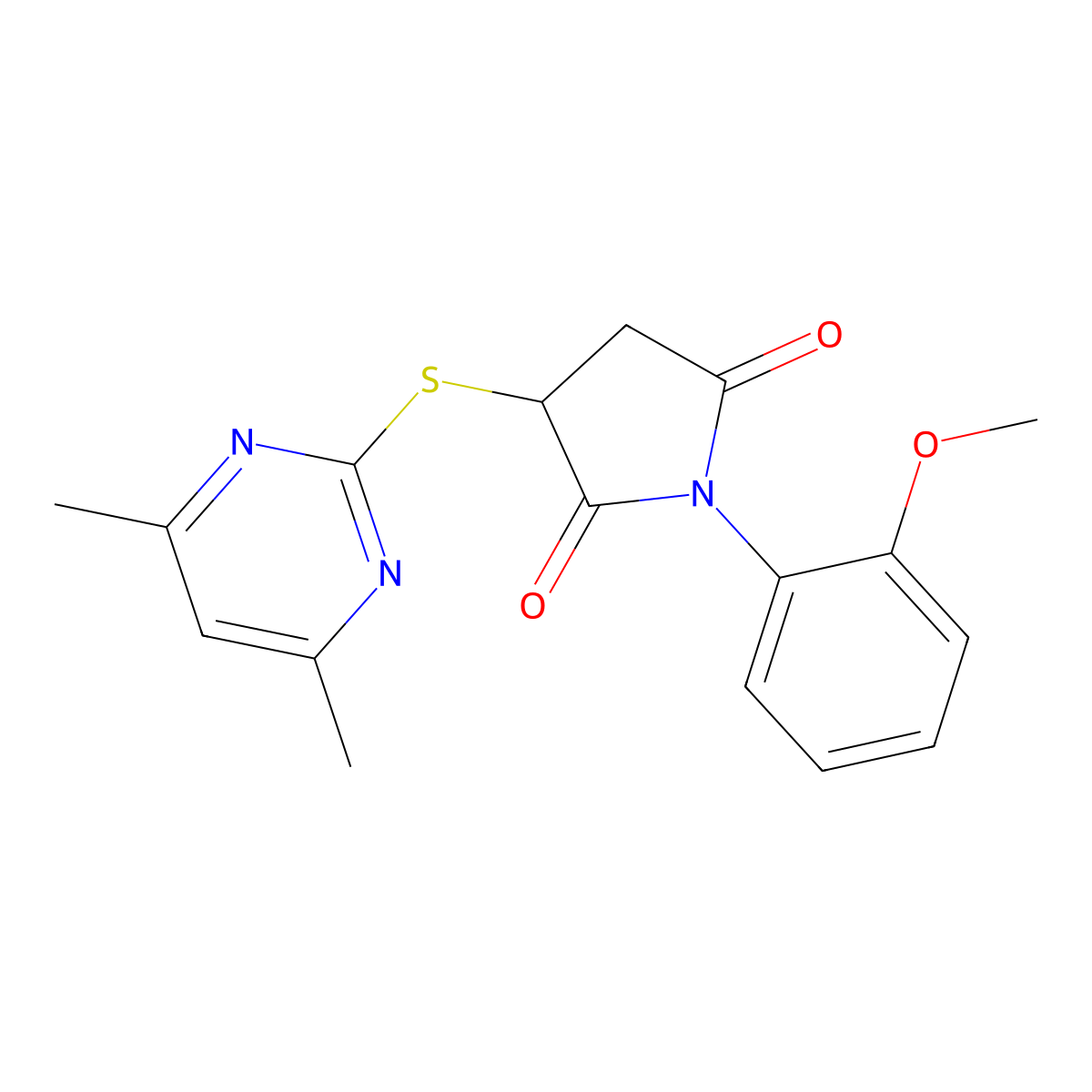 3-[(4,6-Dimethylpyrimidin-2-yl)sulfanyl]-1-(2-methoxyphenyl)pyrrolidine-2,5-dione molecular structure, CAS 383898-92-8