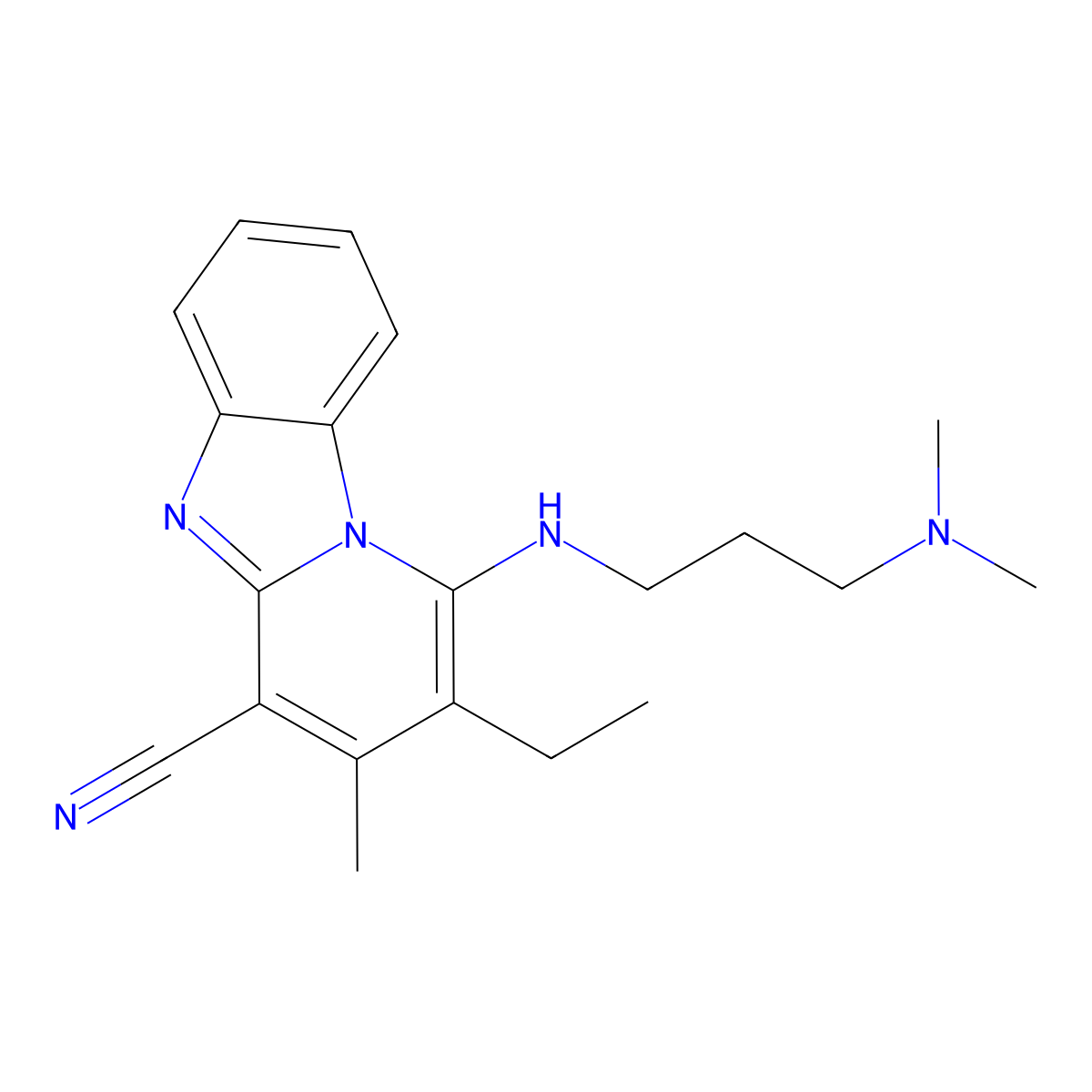 1-{[3-(Dimethylamino)propyl]amino}-2-ethyl-3-methylpyrido[1,2-a]benzimidazole-4-carbonitrile molecular structure, CAS 383899-16-9