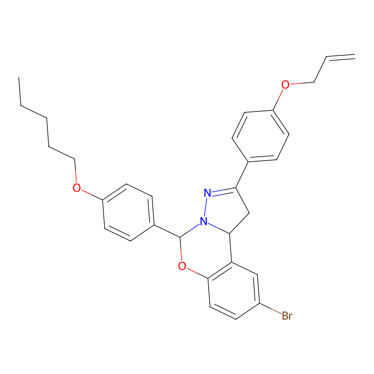 9-Bromo-5-[4-(pentyloxy)phenyl]-2-[4-(prop-2-en-1-yloxy)phenyl]-1,10b-dihydropyrazolo[1,5-c][1,3]benzoxazine molecular structure, CAS 383899-33-0